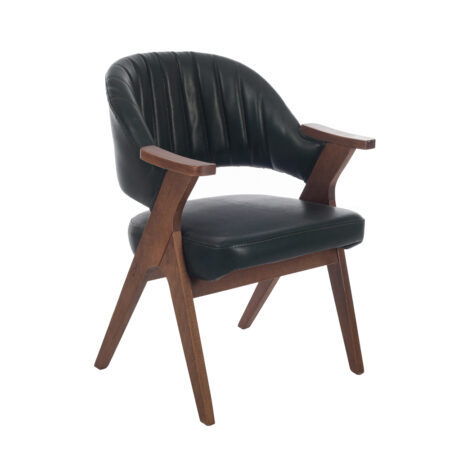 Artekko Vegas Plus Καρέκλα με Καρυδί Ξύλινο Σκελετό και Πράσινο Τεχνόδερμα (60x65x82)cm