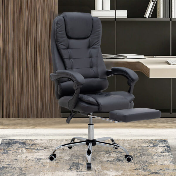 Καρέκλα γραφείου διευθυντική Daria Megapap με υποπόδιο από τεχνόδερμα χρώμα μαύρο 65x65x117/127εκ.