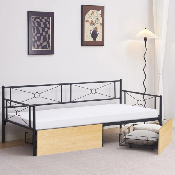 ΚΡΕΒΑΤΙ-ΚΑΝΑΠΕΣ BERNIE HM21120.02 ΜΑΥΡΟΣ ΜΕΤΑΛ.ΣΚΕΛΕΤΟΣ & SONAMA ΣΥΡΤΑΡΙΑ-190x90εκ.