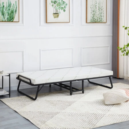 ΚΡΕΒΑΤΙ-ΡΑΝΤΖΟ ΜΕ ΣΤΡΩΜΑ NETTI HM691.01 ΜΕΤΑΛΛΙΚΟ ΜΑΥΡΟ ΜΑΤ 190x76x30Υεκ.