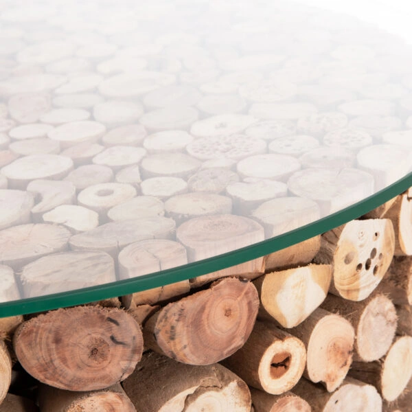 ΤΡΑΠΕΖΙ ΣΑΛΟΝΙΟΥ ΣΤΡΟΓΓΥΛΟ SPARROW HM9963 DRIFTWOOD--ΓΥΑΛΙ Φ65x51,5Υεκ.