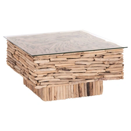 ΤΡΑΠΕΖΙ ΣΑΛΟΝΙΟΥ ΤΕΤΡΑΓΩΝΟ SPARROW HM9960 DRIFTWOOD--ΓΥΑΛΙ 95x95x51