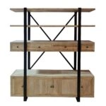 Artekko Deus Μασίφ Ξύλινη Βιβλιοθήκη σε Ανοιχτή Φυσική Απόχρωση (180x40x220)cm