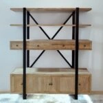 Artekko Deus Μασίφ Ξύλινη Βιβλιοθήκη σε Ανοιχτή Φυσική Απόχρωση (180x40x220)cm