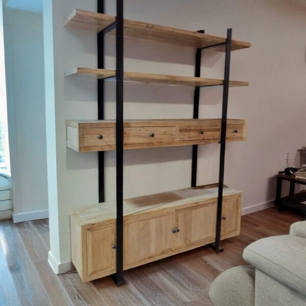 Artekko Deus Μασίφ Ξύλινη Βιβλιοθήκη σε Ανοιχτή Φυσική Απόχρωση (180x40x220)cm