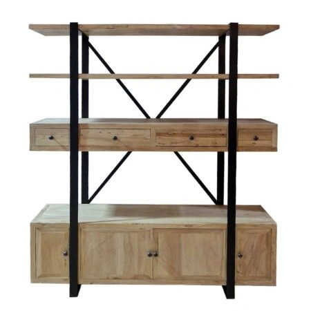 Artekko Deus Μασίφ Ξύλινη Βιβλιοθήκη σε Ανοιχτή Φυσική Απόχρωση (180x40x220)cm