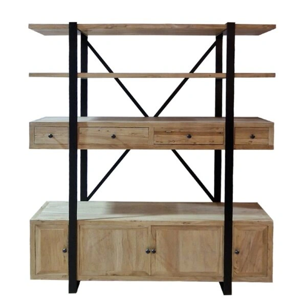 Artekko Deus Μασίφ Ξύλινη Βιβλιοθήκη σε Ανοιχτή Φυσική Απόχρωση (180x40x220)cm