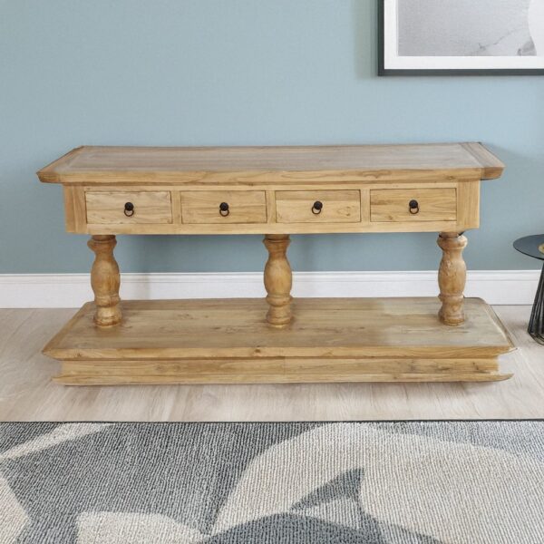 Artekko Deus Μασίφ Ξύλινη Κονσόλα σε Ανοιχτή Φυσική Απόχρωση (168x45x80)cm