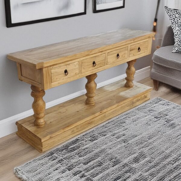 Artekko Deus Μασίφ Ξύλινη Κονσόλα σε Ανοιχτή Φυσική Απόχρωση (168x45x80)cm