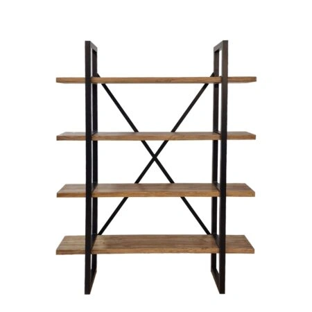 Artekko Deus Μασίφ Ξύλινη Ραφιέρα με Μαύρο Μεταλλικό Σκελετό σε Φυσική Απόχρωση (150x35x180)cm