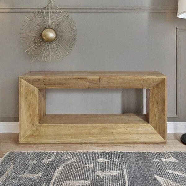 Artekko Deus Μασίφ Ξύλινο Έπιπλο Τηλεόρασης με Συρτάρια σε Φυσική Απόχρωση (120x40x60)cm