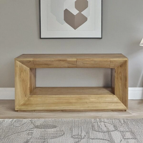 Artekko Deus Μασίφ Ξύλινο Έπιπλο Τηλεόρασης με Συρτάρια σε Φυσική Απόχρωση (120x40x60)cm
