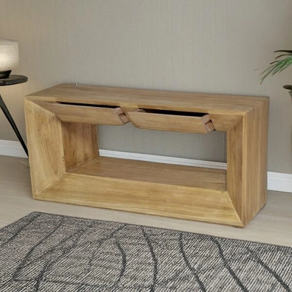 Artekko Deus Μασίφ Ξύλινο Έπιπλο Τηλεόρασης με Συρτάρια σε Φυσική Απόχρωση (120x40x60)cm