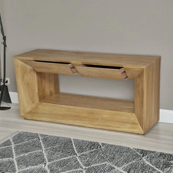 Artekko Deus Μασίφ Ξύλινο Έπιπλο Τηλεόρασης με Συρτάρια σε Φυσική Απόχρωση (120x40x60)cm