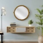 Artekko Dia Χρυσός Ξύλινος Στρογγυλός Καθρέπτης Τοίχου (88x4x80)cm