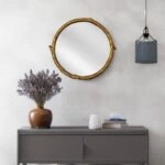 Artekko Dia Χρυσός Ξύλινος Στρογγυλός Καθρέπτης Τοίχου (88x4x80)cm