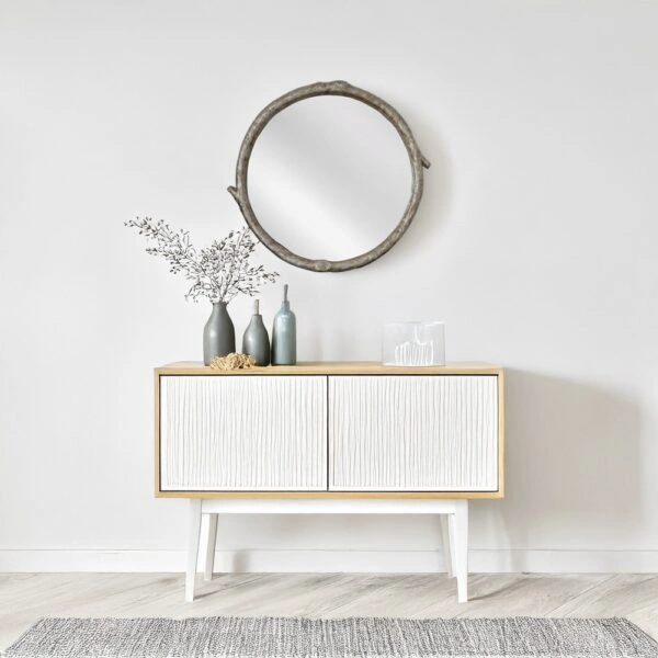 Artekko Dia Ασημί Ξύλινος Στρογγυλός Καθρέπτης Τοίχου (88x4x80)cm