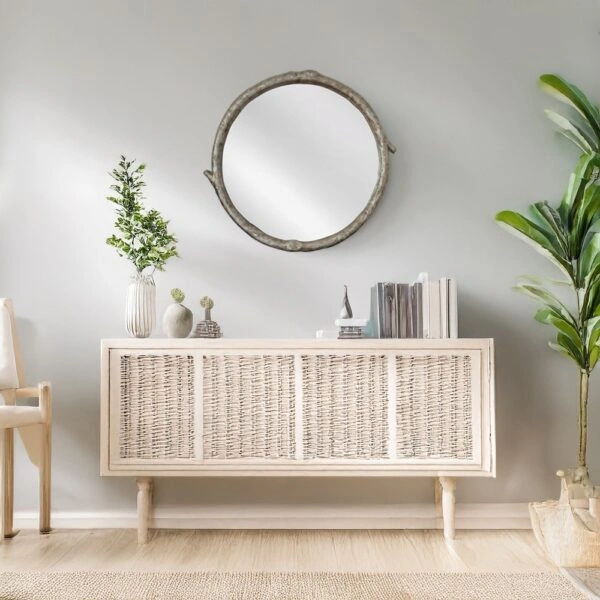 Artekko Dia Ασημί Ξύλινος Στρογγυλός Καθρέπτης Τοίχου (88x4x80)cm