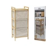 Συρταριέρα  μπεζ/ξύλο ύφασμα/μπαμπού 44x33x96cm