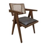 Suva Rattan Καρέκλα με Καφέ Ξύλινο Σκελετό με Ψάθα και Πράσινο Τεχνόδερμα (55x55x85)cm