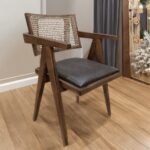 Suva Rattan Καρέκλα με Καφέ Ξύλινο Σκελετό με Ψάθα και Πράσινο Τεχνόδερμα (55x55x85)cm