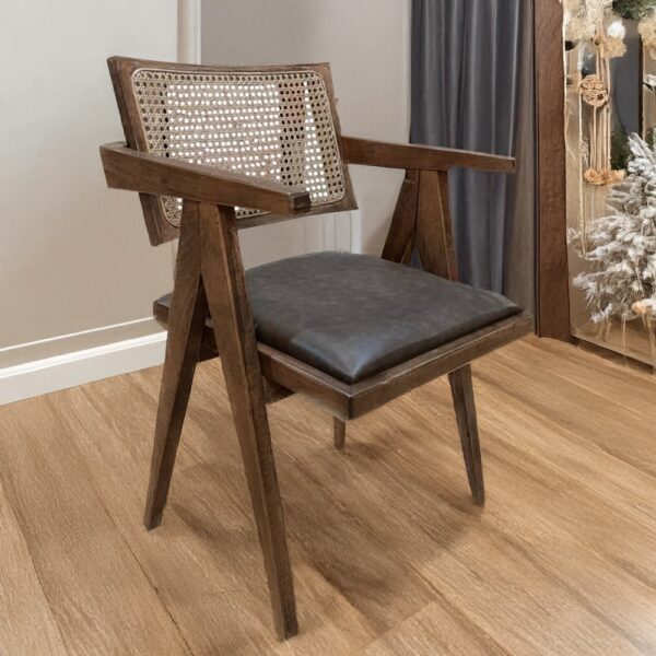 Suva Rattan Καρέκλα με Καφέ Ξύλινο Σκελετό με Ψάθα και Πράσινο Τεχνόδερμα (55x55x85)cm