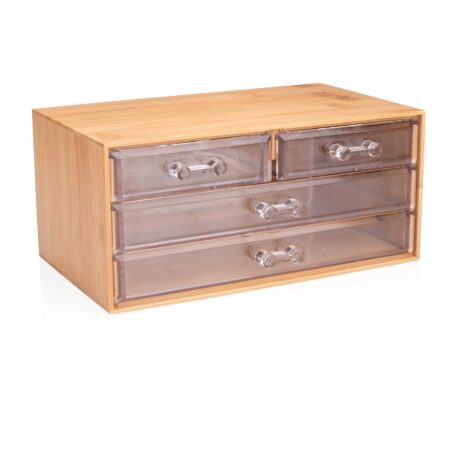 Κουτί Καλλυντικών με 4 Συρτάρια Μπαμπού 13.8x23.7x11cm