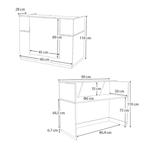 Γραφείο reception Gemini Megapap χρώμα λευκό 90x50x110εκ.