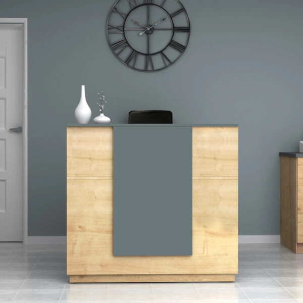 Γραφείο reception Gemini Megapap χρώμα φυσικό οξιάς - ανθρακί 120x70x110εκ.