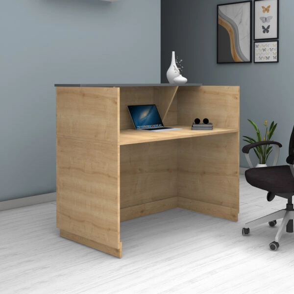 Γραφείο reception Gemini Megapap χρώμα φυσικό οξιάς - ανθρακί 150x70x110εκ.