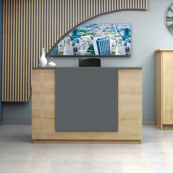 Γραφείο reception Gemini Megapap χρώμα φυσικό οξιάς - ανθρακί 180x70x110εκ.