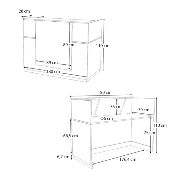 Γραφείο reception Gemini Megapap χρώμα φυσικό οξιάς - ανθρακί 180x70x110εκ.