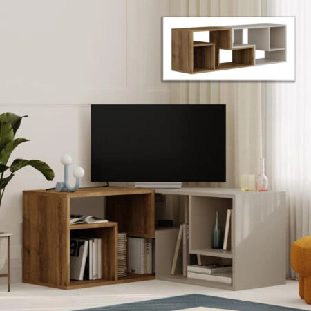 Έπιπλο τηλεόρασης Glis Megapap πολυμορφικό χρώμα ανοιχτό καρυδί - sandstone 145x35x44,8εκ.