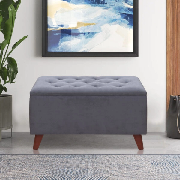 Σκαμπώ - Ταμπουρέ Lotus Megapap βελούδινο χρώμα ανθρακί 90x40x50εκ.