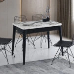 Τραπέζι Dolunay Megapap επεκτεινόμενο χρώμα λευκό εφέ μαρμάρου - μαύρο 100x60(120x100)x79,5εκ.