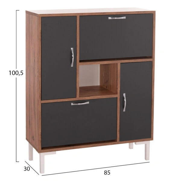 ΠΑΠΟΥΤΣΟΘΗΚΗ MEDY HM18187.02 ΜΕΛΑΜΙΝΗ ΣΕ ΦΥΣΙΚΟ & ΑΝΘΡΑΚΙ-ΜΑΥΡΑ ΠΟΔΙΑ 85x30x108.5Υεκ