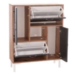 ΠΑΠΟΥΤΣΟΘΗΚΗ MEDY HM18187.02 ΜΕΛΑΜΙΝΗ ΣΕ ΦΥΣΙΚΟ & ΑΝΘΡΑΚΙ-ΜΑΥΡΑ ΠΟΔΙΑ 85x30x108.5Υεκ