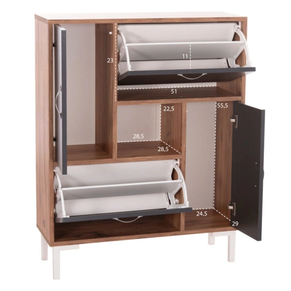 ΠΑΠΟΥΤΣΟΘΗΚΗ MEDY HM18187.02 ΜΕΛΑΜΙΝΗ ΣΕ ΦΥΣΙΚΟ & ΑΝΘΡΑΚΙ-ΜΑΥΡΑ ΠΟΔΙΑ 85x30x108.5Υεκ