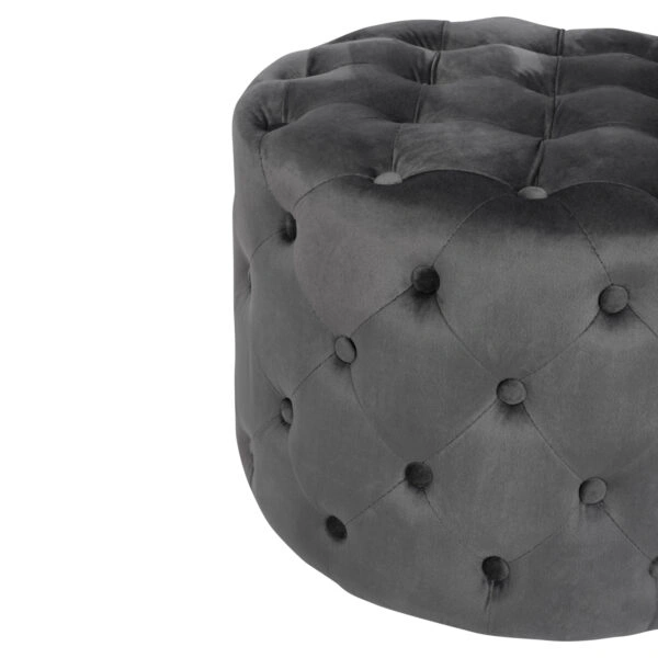 ΣΚΑΜΠΟ KASSIE  ΓΚΡΙ ΒΕΛΟΥΔΟ ΤΥΠΟΥ CHESTERFIELD HM8406.01 Φ60x43Υ εκ.