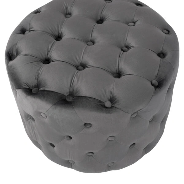 ΣΚΑΜΠΟ KASSIE  ΓΚΡΙ ΒΕΛΟΥΔΟ ΤΥΠΟΥ CHESTERFIELD HM8406.01 Φ60x43Υ εκ.
