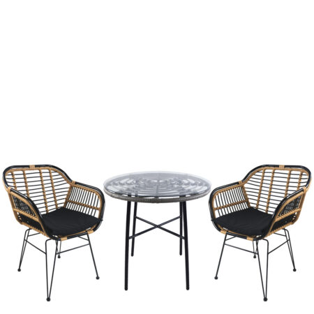 Σετ Τραπεζαρία Κήπου ArteLibre APPIUS Γκρι/Μαύρο/Φυσικό Μέταλλο/Rattan/Γυαλί Με 2 Καρέκλες 14990470