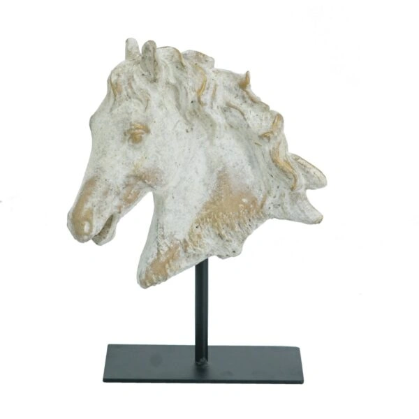Artekko Horse Μπεζ Τσιμεντένιο Διακοσμητικό Άλογο σε Μεταλλική Μαύρη Βάση (19x9.5x27)cm