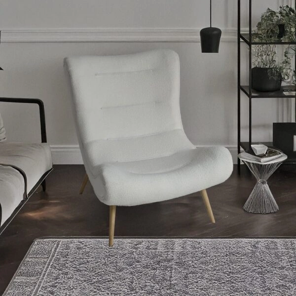 Artekko Cloud Λευκή Υφασμάτινη Μπουκλέ Πολυθρόνα (97x80x100)cm
