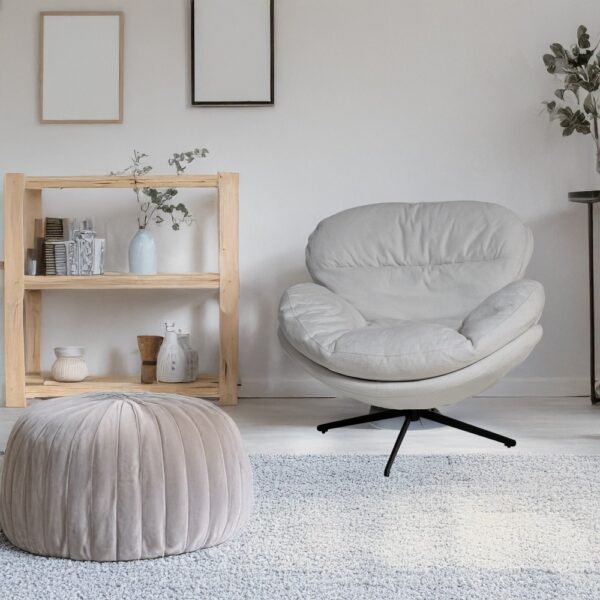 Artekko Cloud Λευκή Υφασμάτινη Περιστρεφόμενη Πολυθρόνα με Μαύρα Μεταλλικά Πόδια (97x101x80)cm