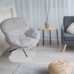 Artekko Cloud Λευκή Υφασμάτινη Περιστρεφόμενη Πολυθρόνα με Μαύρα Μεταλλικά Πόδια (97x101x80)cm