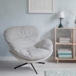 Artekko Cloud Λευκή Υφασμάτινη Περιστρεφόμενη Πολυθρόνα με Μαύρα Μεταλλικά Πόδια (97x101x80)cm