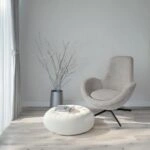 Artekko Cloud Μπεζ Υφασμάτινη Περιστρεφόμενη Πολυθρόνα με Μαύρα Μεταλλικά Πόδια (87x77x73)cm