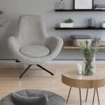 Artekko Cloud Μπεζ Υφασμάτινη Περιστρεφόμενη Πολυθρόνα με Μαύρα Μεταλλικά Πόδια (87x77x73)cm