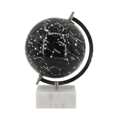 Artekko Globe Μαύρη Διακοσμητική Σφαίρα με Ουράνια Σώματα σε Μαρμάρινη Βάση (20.3x20.3x30)cm