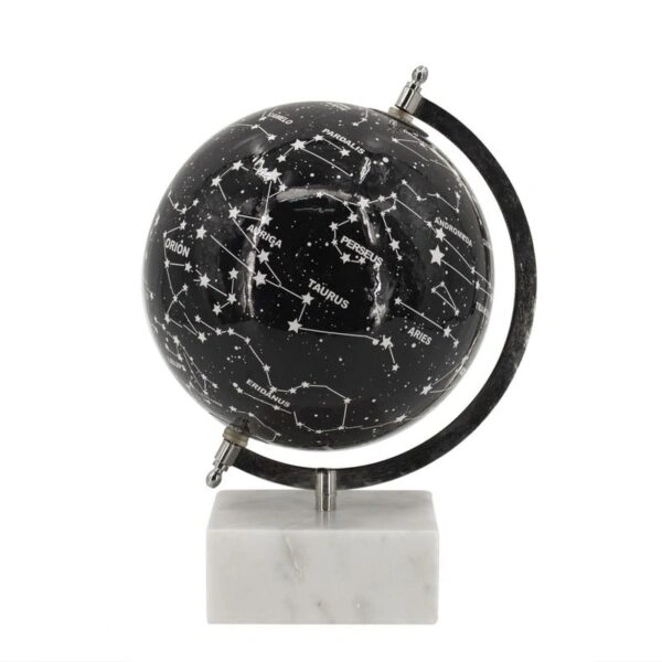 Artekko Globe Μαύρη Διακοσμητική Σφαίρα με Ουράνια Σώματα σε Μαρμάρινη Βάση (20.3x20.3x30)cm